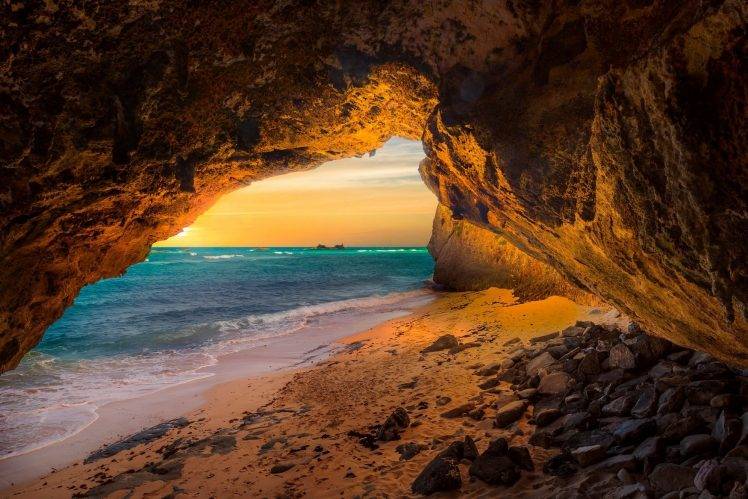 landscape, Nature, Cave, Beach, Sea, Sunset, Sand, Island, Sunlight, Rock, Turks & Caicos HD Wallpaper Desktop Background