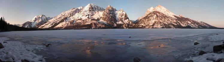 landscape, Mountain, Lake, Ice, Snow, Winter, Dual Monitors, Multiple Display HD Wallpaper Desktop Background