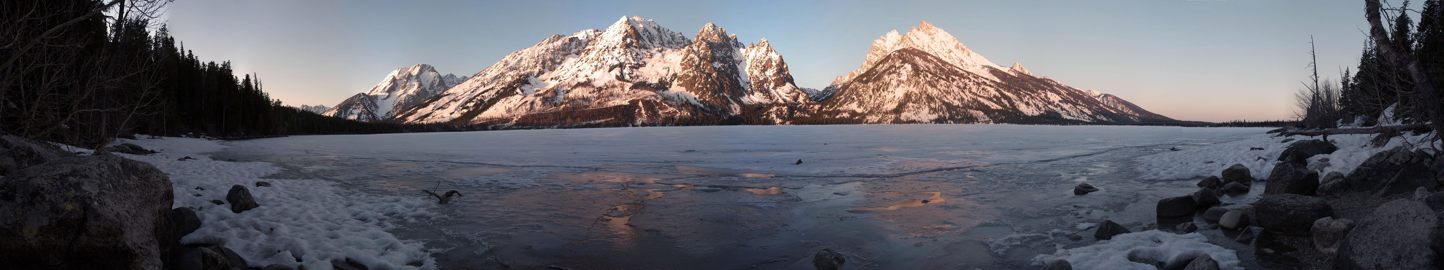 landscape, Mountain, Lake, Ice, Snow, Winter, Triple Screen, Multiple Display Wallpaper