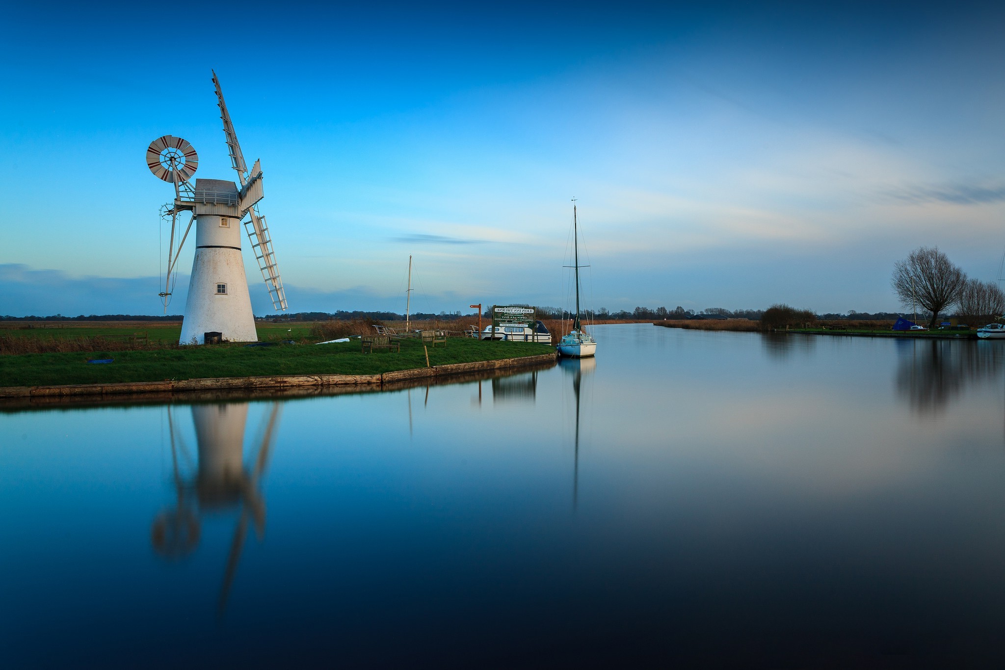 windmills, Water, Landscape Wallpaper