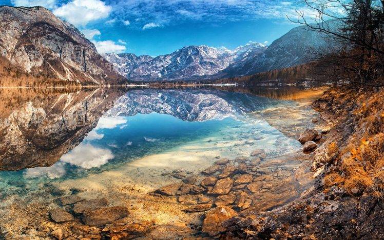 nature, Landscape, Lake, Mountain, Fall, Snowy Peak, Water, Reflection, Slovenia HD Wallpaper Desktop Background