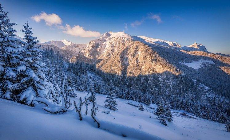 nature, Landscape, Winter, Snow, Mountain, Forest, Sunset, Trees, Poland HD Wallpaper Desktop Background