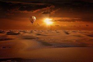 desert, Landscape, Hot Air Balloons, Flamingos