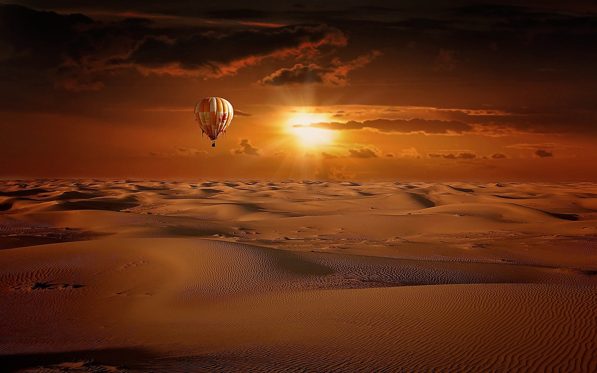 desert, Landscape, Hot Air Balloons, Flamingos Wallpaper