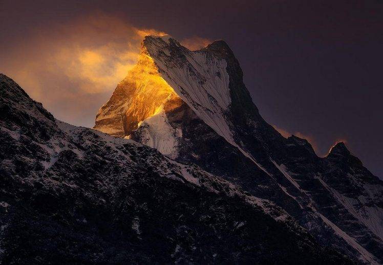 landscape, Nature, Mountain, Sunrise, Snowy Peak, Wind, Summit, Sunlight, Himalayas, Nepal HD Wallpaper Desktop Background