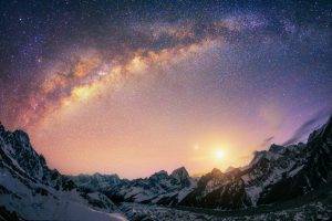 landscape, Nature, Milky Way, Galaxy, Mountain, Snow, Himalayas, Nepal, Long Exposure, Sunlight, Stars, Sunrise