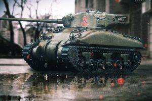 tank, M4 Sherman, City, Digital Art, Landscape, Trees, Photoshopped, Photo Manipulation