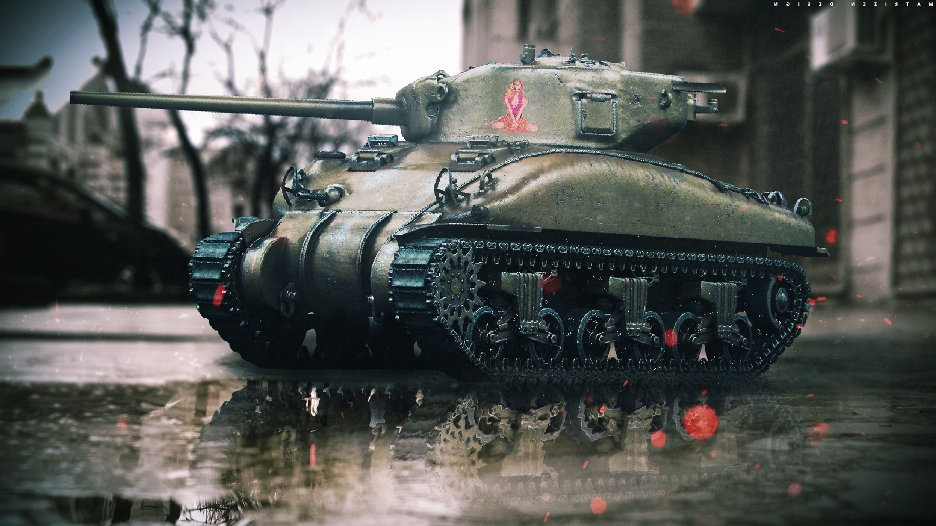 tank, M4 Sherman, City, Digital Art, Landscape, Trees, Photoshopped, Photo Manipulation Wallpaper