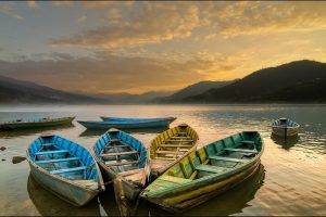 lake, Boat, Landscape, Colorful