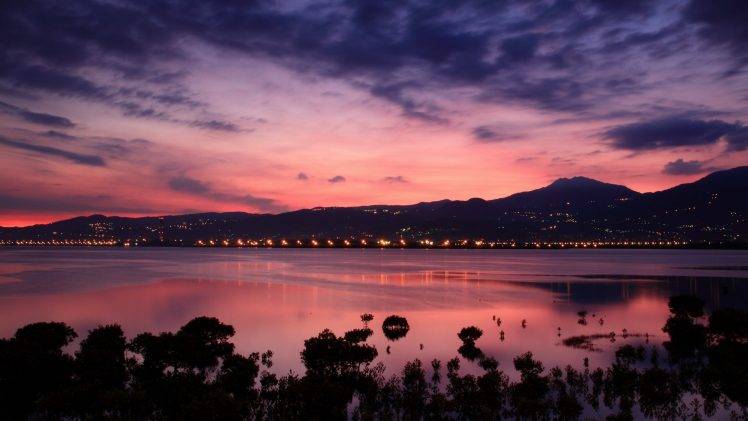 mountain, Sunrise, Taiwan, Water, Clouds, Landscape, Silhouette, Lights, Taipei HD Wallpaper Desktop Background