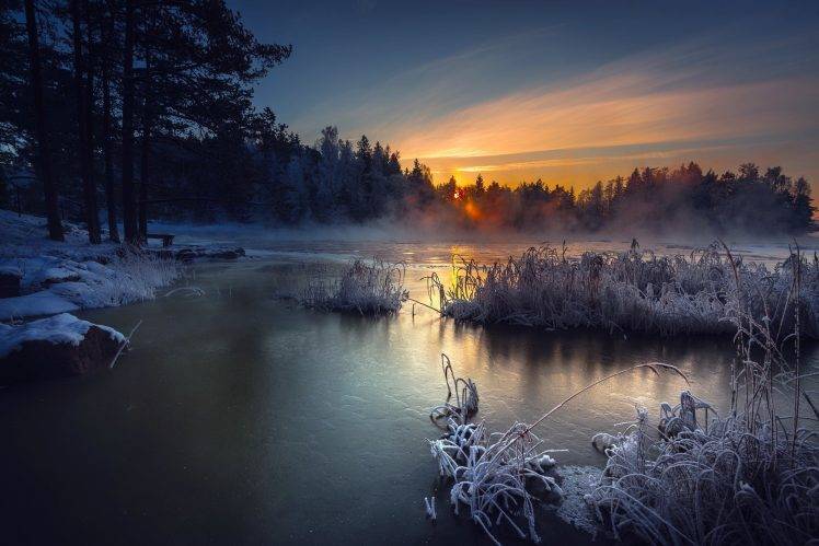 landscape, Winter, Nature, Sunset HD Wallpaper Desktop Background