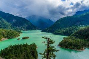 landscape, Nature, Green, Lake, Mountain, Forest, Clouds, Spring, Washington State