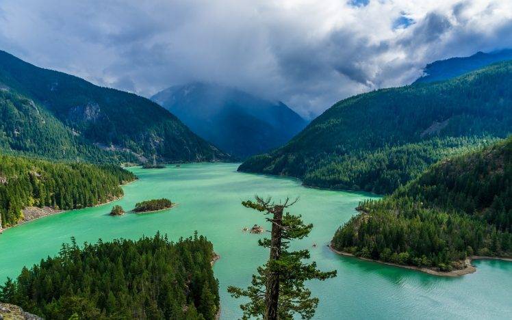 landscape, Nature, Green, Lake, Mountain, Forest, Clouds, Spring, Washington State HD Wallpaper Desktop Background