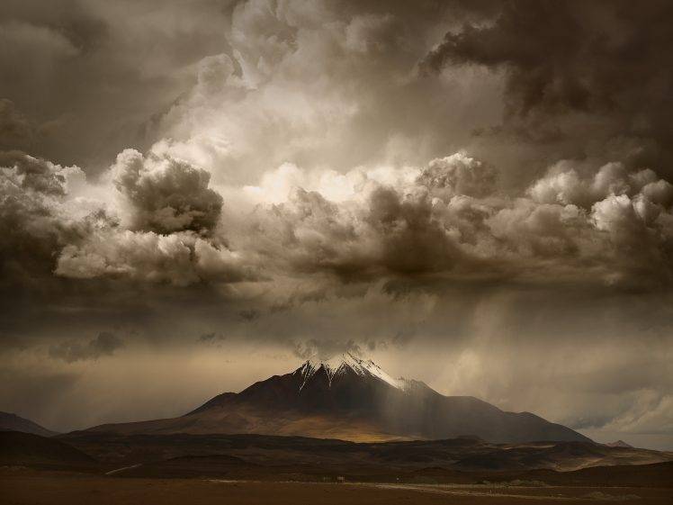 landscape, Nature, Mountain, Clouds, Storm, Sky, Huge, Snowy Peak, Road, Daylight HD Wallpaper Desktop Background
