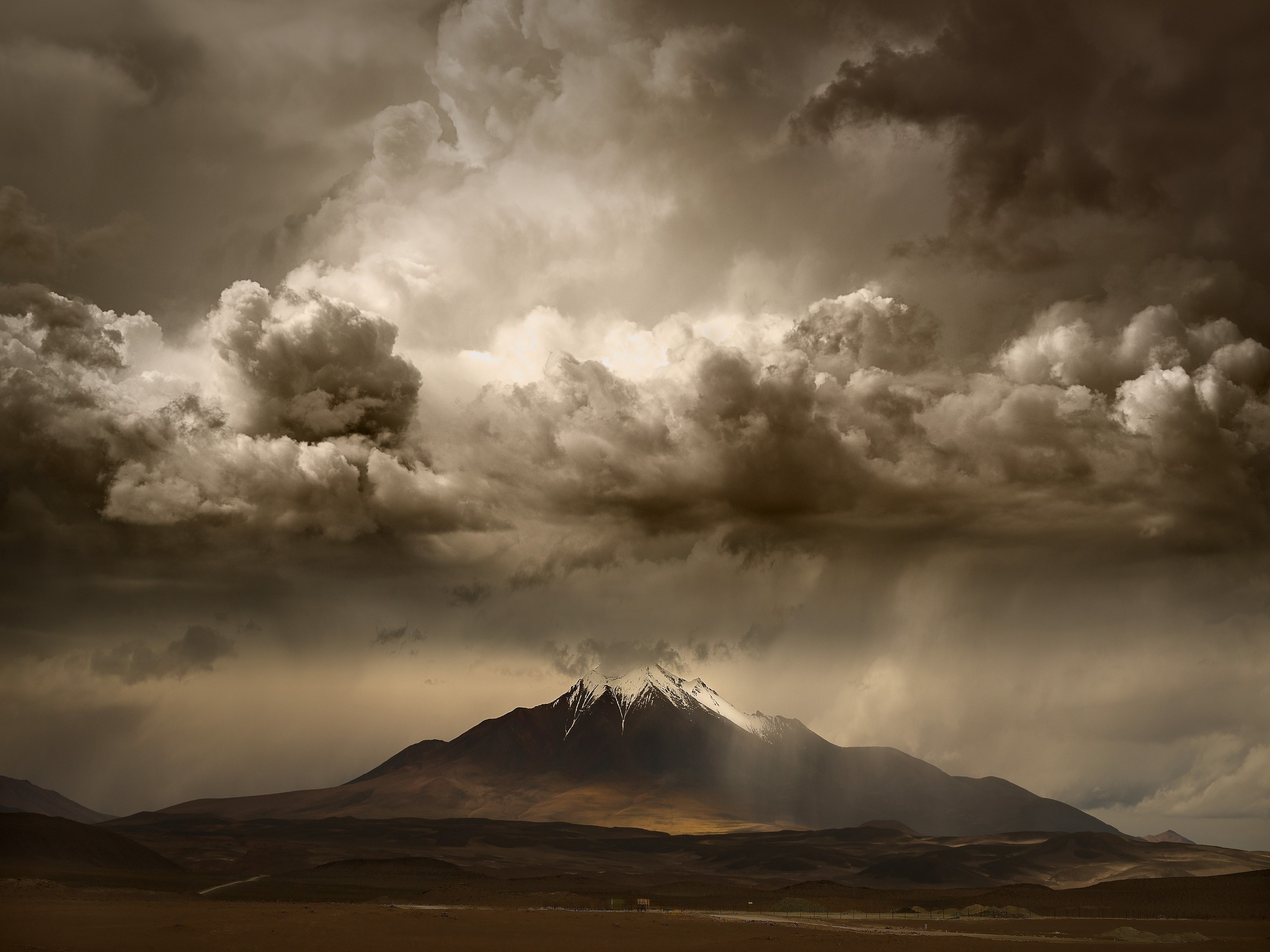 landscape, Nature, Mountain, Clouds, Storm, Sky, Huge, Snowy Peak, Road, Daylight Wallpaper