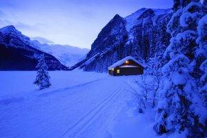 photography, Nature, Landscape, Trees, Snow, Mountain, Hut, Valley