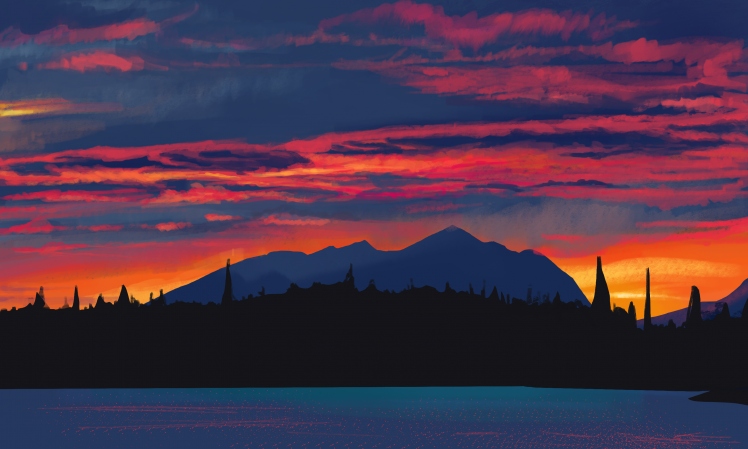 landscape, Digital Art, Sunset HD Wallpaper Desktop Background