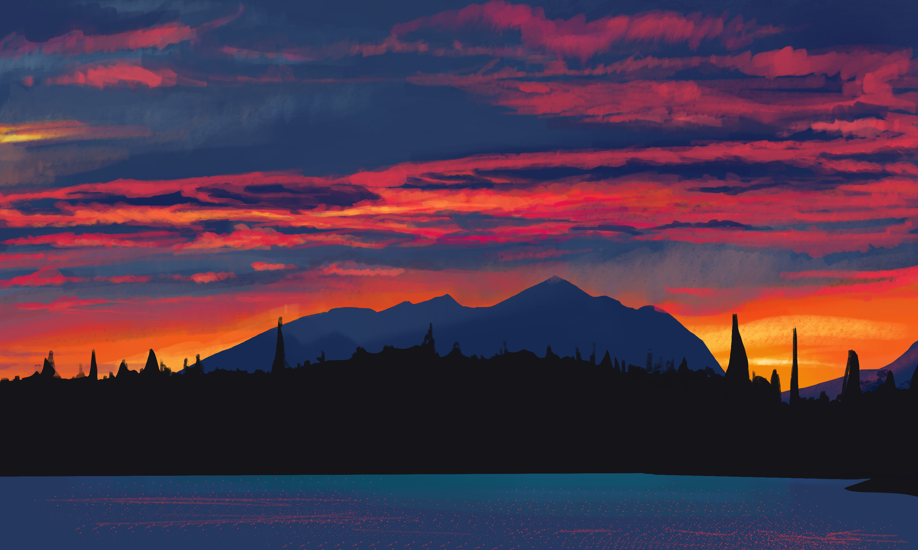 landscape, Digital Art, Sunset Wallpaper