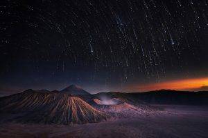 landscape, Mount Bromo, Long Exposure, Milky Way, Sunrise, Crater, Volcano, Indonesia, Star Trails