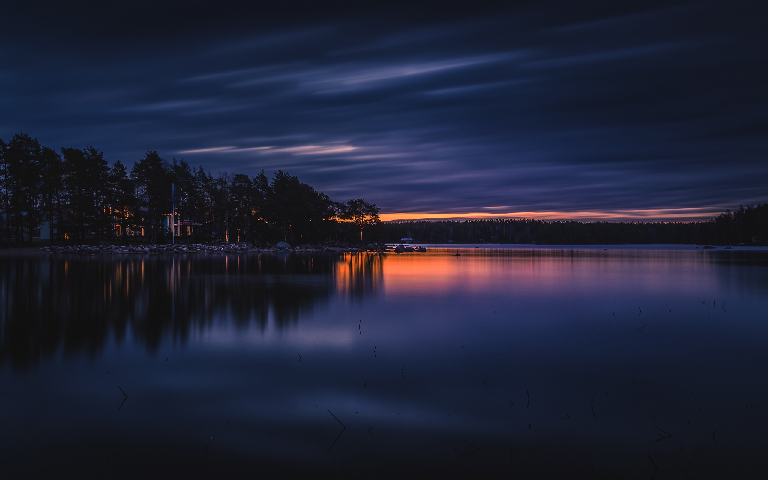 lake, Sunset, Clouds, Trees, Landscape, Reflection, Finland Wallpaper
