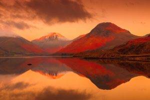 landscape, Lake, Mountains, Reflection, England, UK, Lake District, Sunset