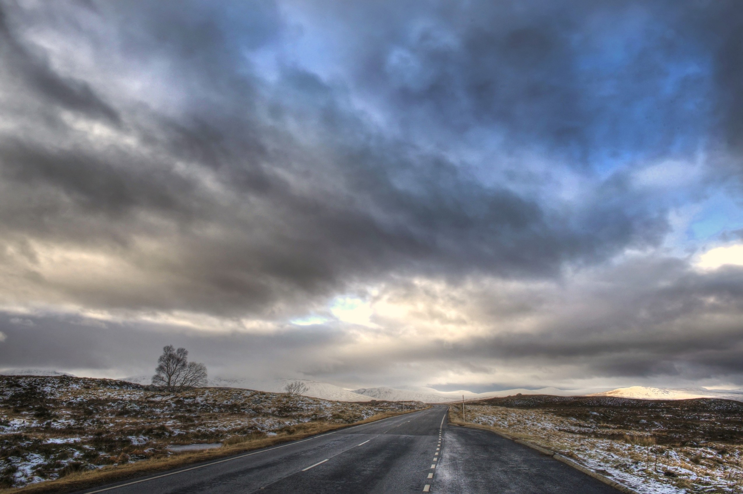 Scotland, Landscape, Road, Clouds Wallpaper