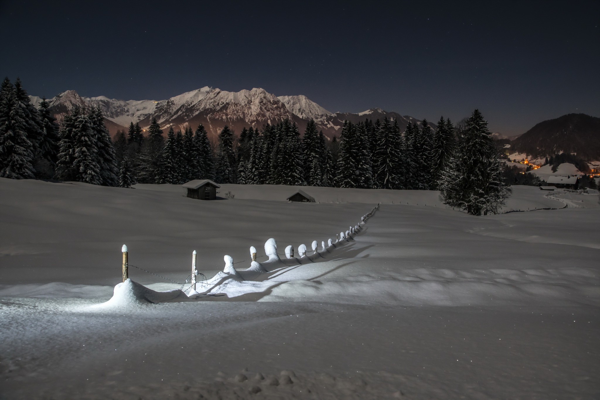 night, Mountains, Winter, Landscape, Nature, Snow Wallpaper