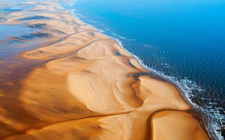 nature, Landscape, Beach, Sand, Sea, Sunlight, Aerial View, UK HD Wallpaper Desktop Background