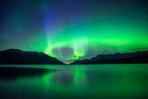 landscape, Nebula, Reflection, Mountains, Night, Lake, Alberta, Canada