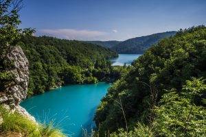 nature, Landscape, River, Turquoise, Water, Hills, Forest, Shrubs
