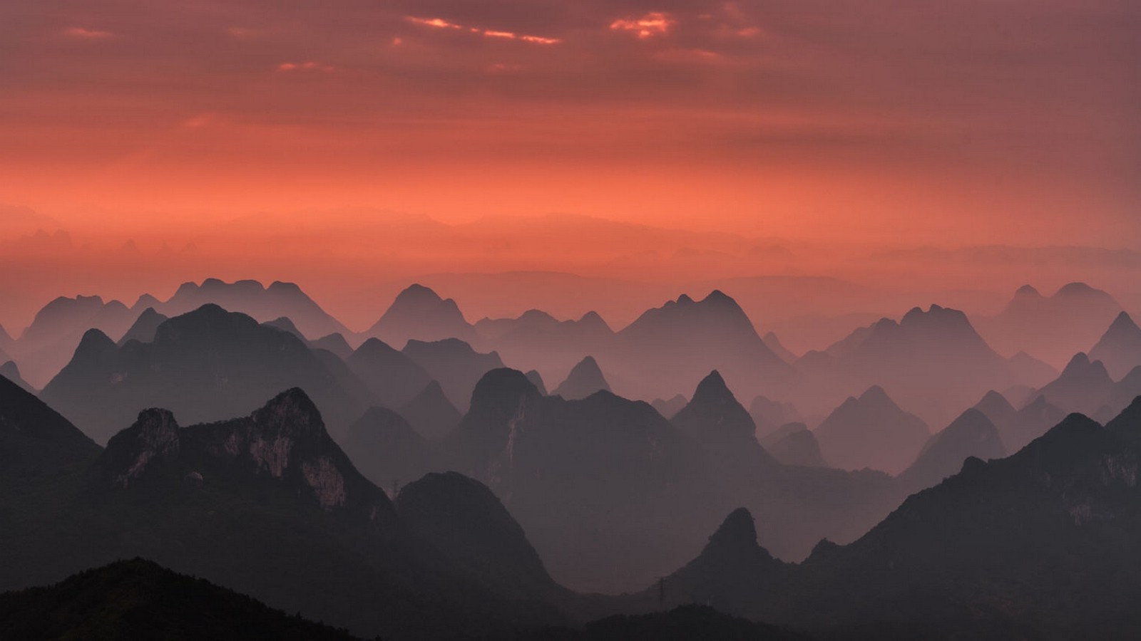 nature, Landscape, Sunrise, Mountains, Mist, Pink, Sky, Guilin, National Park, China Wallpaper
