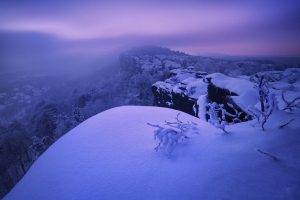 landscape, Nature, Photography, Mist, Winter, Snow, Sunrise, Trees, Village, Cliff, Czech Republic