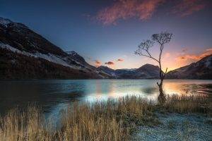 photography, Landscape, Nature, Trees, Lake, Sunrise, Calm, Mountains, Dry Grass, UK