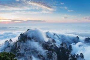 photography, Landscape, Nature, Sunrise, Mountains, Mist, Clouds, Sky, Trees, China