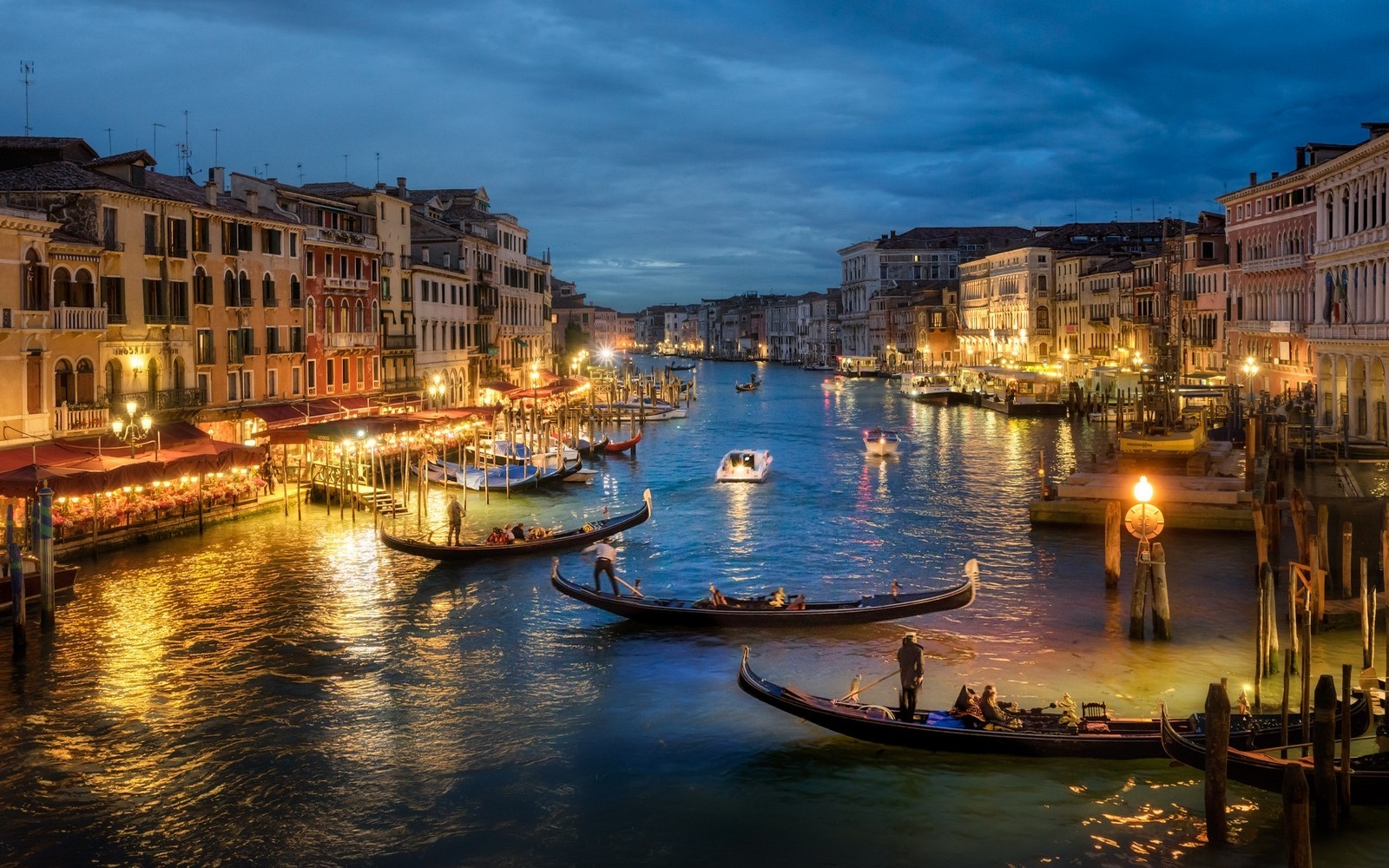 photography, Urban, Landscape, Architecture, Canal, Sea, Gondolas, Lights, Old Building, Evening, Venice, Italy Wallpaper