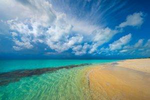 nature, Landscape, Tropical, Beach, Caribbean, Island, Turquoise, Sea, White, Clouds, Sand, Summer