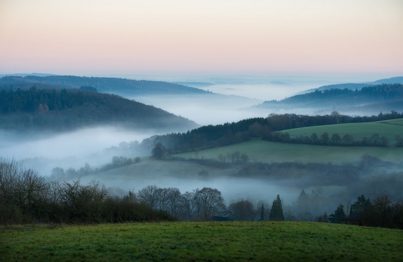 landscape, Nature, Photography, Sunrise, Mist, Hills, Trees, Field, Morning, Germany Wallpaper
