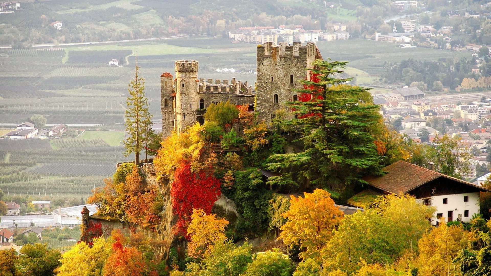 architecture, Building, Landscape, Castle, Tyrol, Italy, Ruin, Fall, Trees, House, Village, Hills, Tower, Ancient Wallpaper