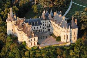 nature, Landscape, Architecture, Castle, Ancient, Tower, Trees, Loire, France, Forest, Grass, Sunlight, Birds Eye View