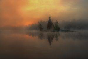 landscape, Nature, Mist, River, Sunrise, Church, Reflection, Sunlight, Russia