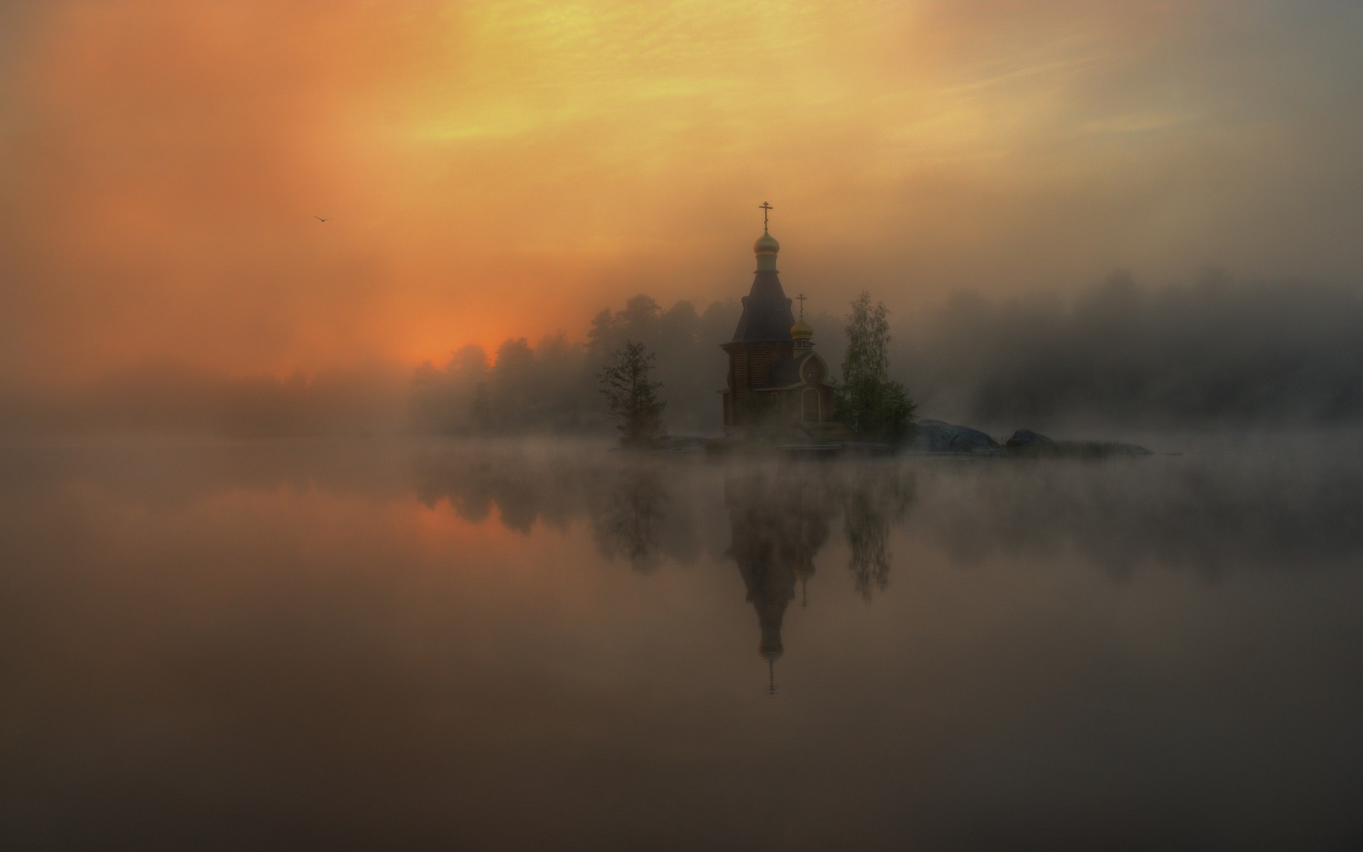 landscape, Nature, Mist, River, Sunrise, Church, Reflection, Sunlight, Russia Wallpaper
