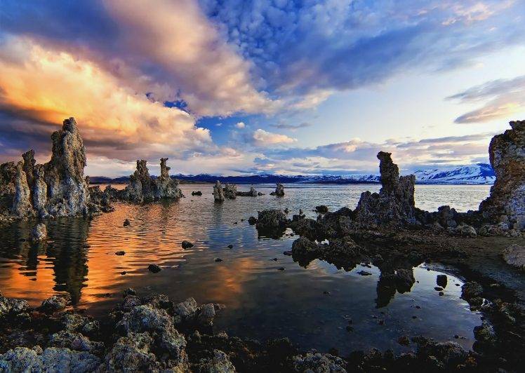 landscape, Nature, Lake, Erosion, Clouds, Sky, Sunset, Mountains, California HD Wallpaper Desktop Background
