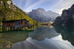 nature, Landscape, Photography, Lake, Mountains, Water, Cabin, Forest, Reflection, Italy