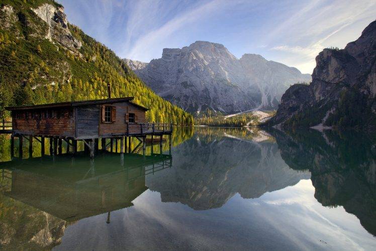 nature, Landscape, Photography, Lake, Mountains, Water, Cabin, Forest, Reflection, Italy HD Wallpaper Desktop Background