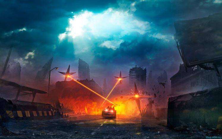 apocalyptic, Futuristic, Lasers, Road, Car HD Wallpaper Desktop Background