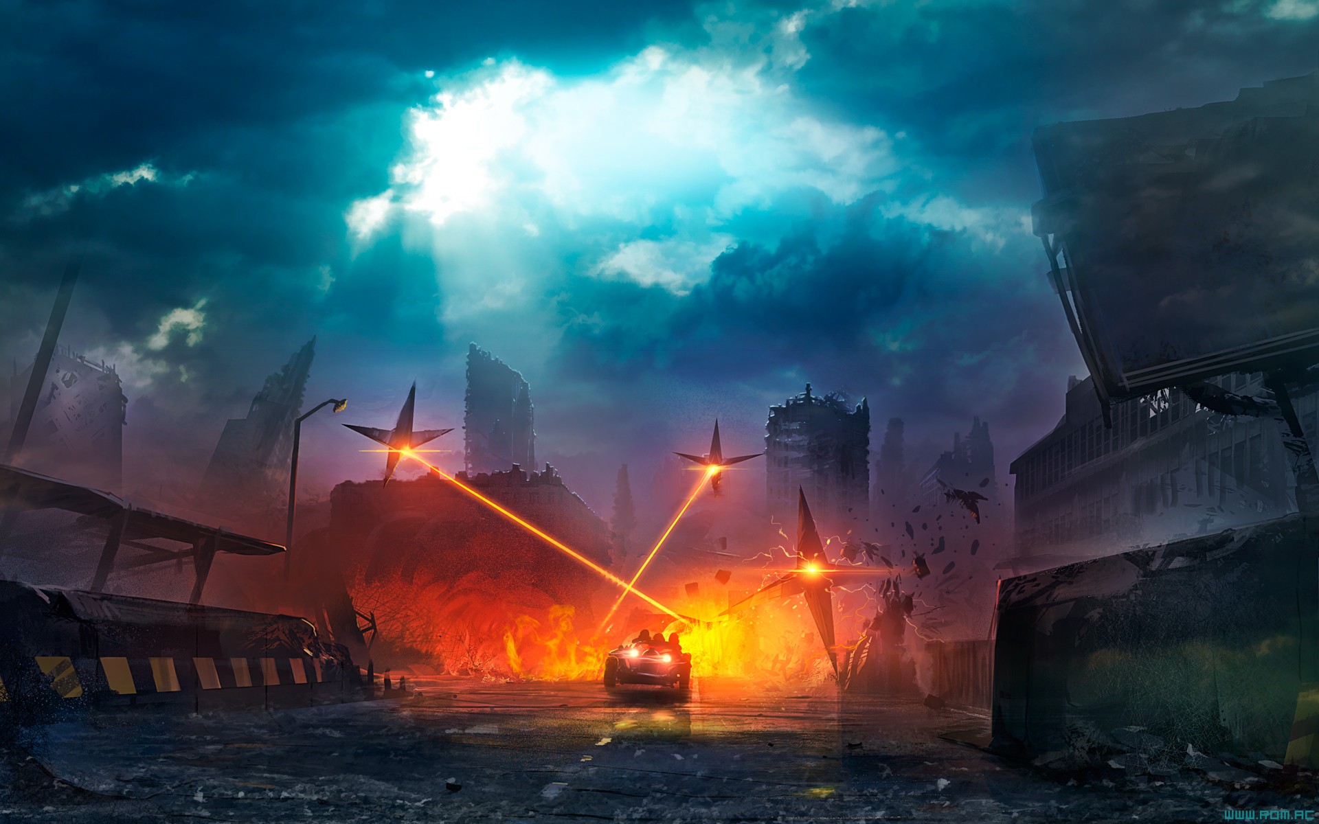 apocalyptic, Futuristic, Lasers, Road, Car Wallpaper