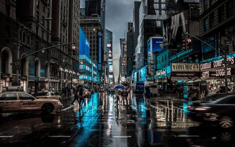 New York City, Street, Rain, City, Cityscape, Motion Blur, Car HD Wallpaper Desktop Background