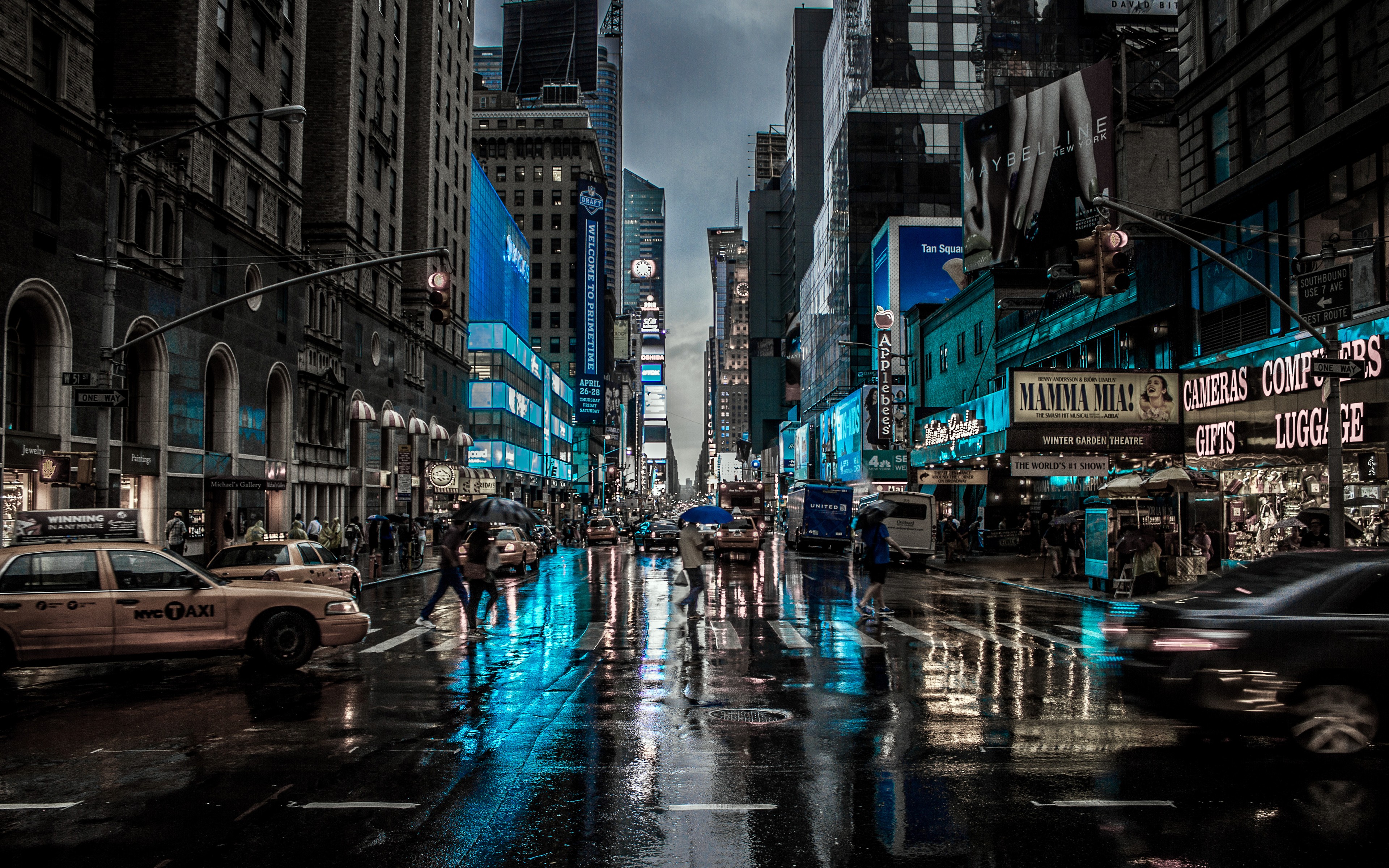 New York City, Street, Rain, City, Cityscape, Motion Blur, Car Wallpaper