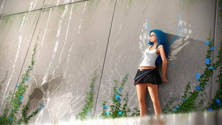 anime Girls, Artwork, Blue Hair, Glasses HD Wallpaper Desktop Background
