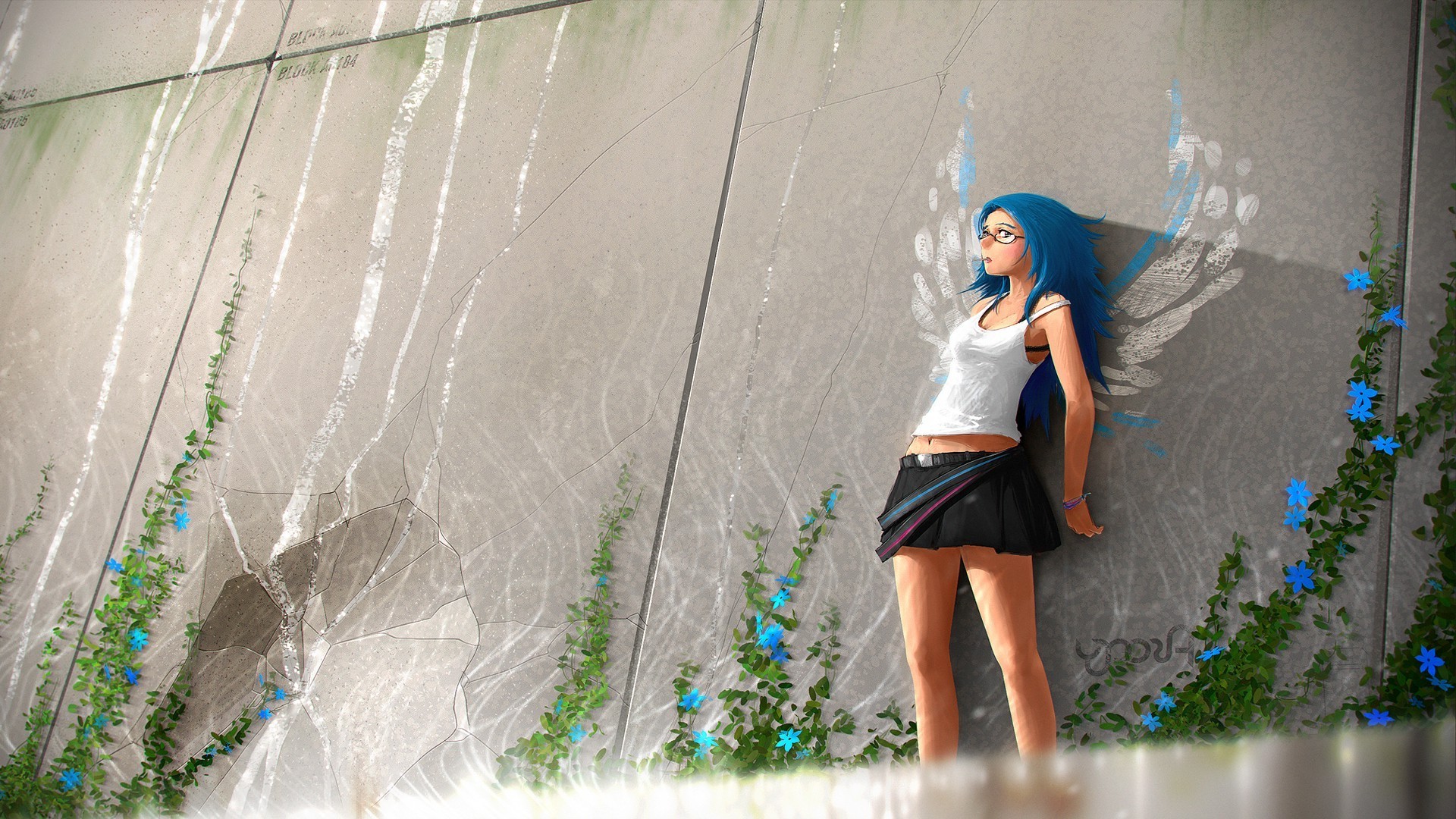 anime Girls, Artwork, Blue Hair, Glasses Wallpapers HD